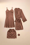 Zivame Luxe Satin 4 Pc Sleep Set - Brown Patina — thumbnail 2